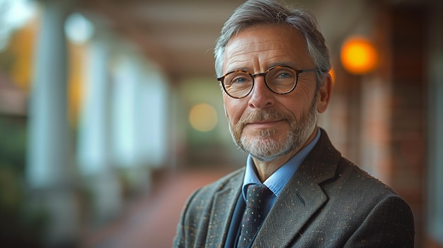 a man with glasses and a suit on and a tie