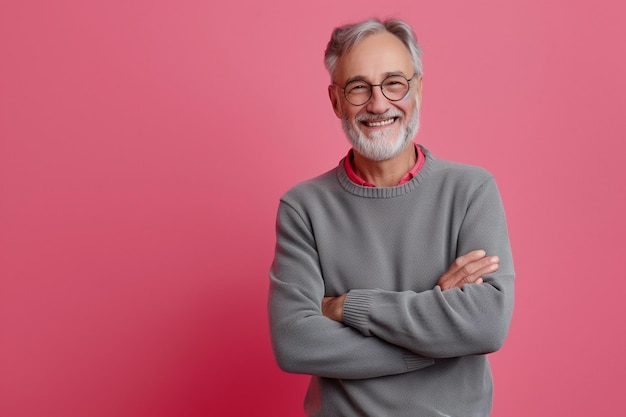 Photo a man with glasses and a sweater that says quot old quot