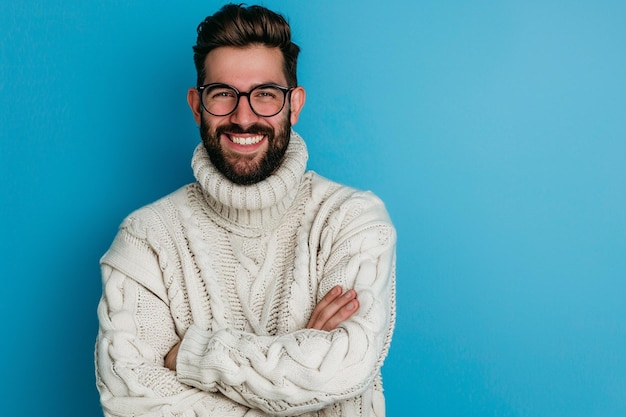 Photo a man with glasses and ware sweater with his arms crossed