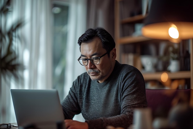 Man with Glasses Working at Home