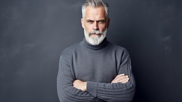 Photo a man with a gray beard and a gray sweater with a white beard