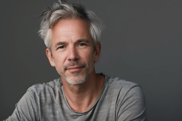 Photo a man with gray hair and a grey shirt