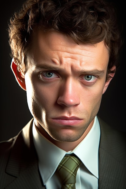 A man with green eyes and a green tie is looking at the camera.