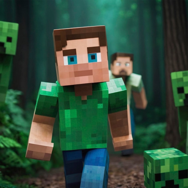 Photo a man with a green shirt and blue eyes is standing in the forest