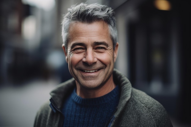 A man with grey hair and a green sweater smiles at the camera.