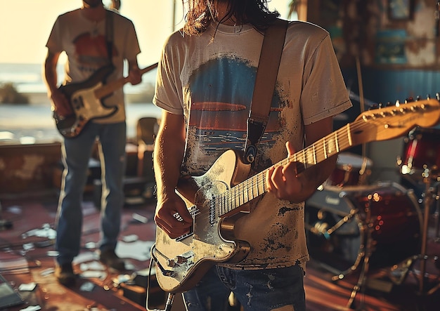 a man with a guitar that says quot the word quot on it