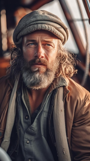 A man with a hat and a jacket sits in a boat.