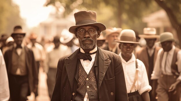 Photo a man with a hat and a suit on and a hat that says  the word  on it