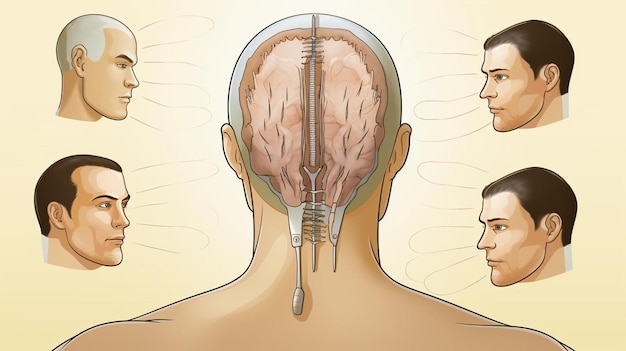 Photo a man with a head in front of his head with the brain being pulled up.