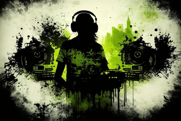 Man with headphone silhouette music background