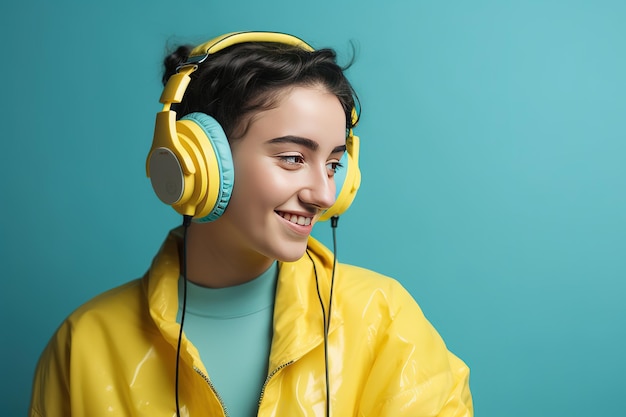 A man with headphones on a blue background