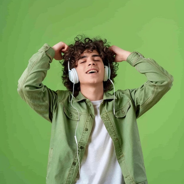 Photo a man with headphones on his head and his eyes closed