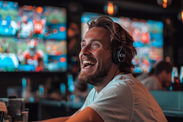 Photo a man with headphones on and a shirt that says  i love you