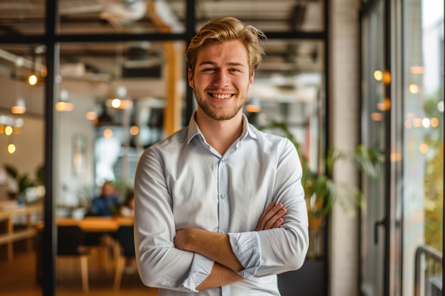 a man with his arms crossed and smiling