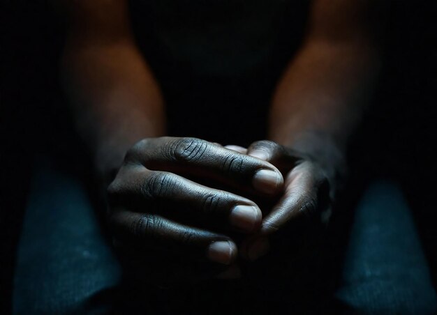 Photo a man with his hands folded in front of a dark background