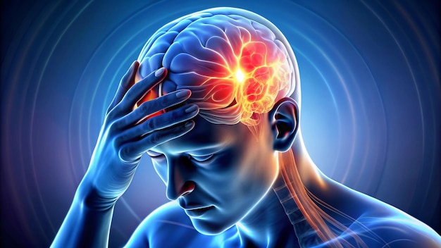 a man with his head in pain and his brain is shown in this image