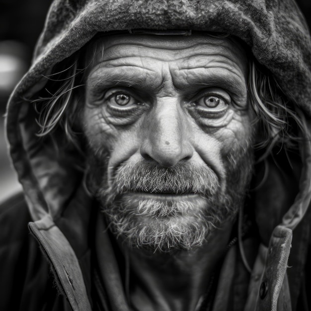 A man with a hood that says'homeless'on it