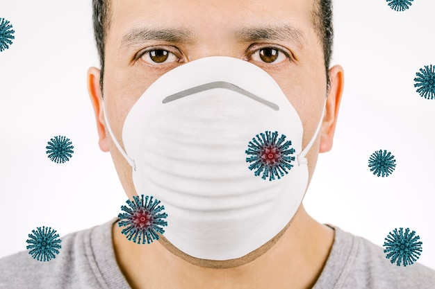 Man with a hygienic mask protecting himself from a virus like coronavirus