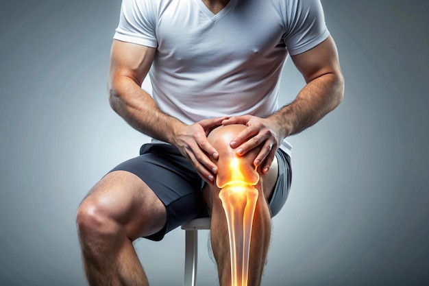 a man with a knee injury sits on a stool