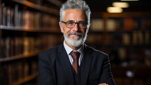 Man with a library of legal texts