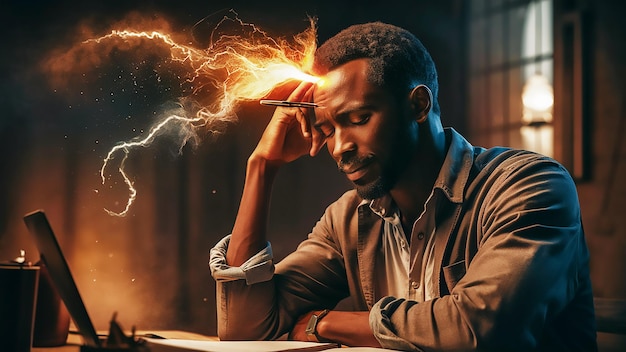 a man with a lightning bolt in his hand is reading a book