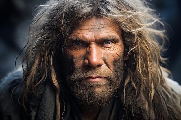 Man with long hair and beard with beard ring Generative AI