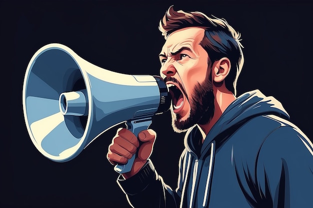 Photo man with megaphone screaming concept illustration