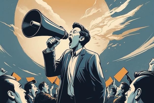 Man with megaphone screaming concept illustration