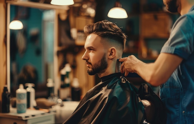 a man with a mohawk and a beard is cutting his hair