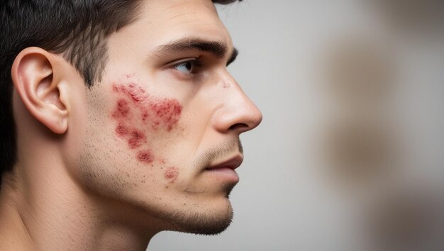 a man with a mole on his face is looking at the camera