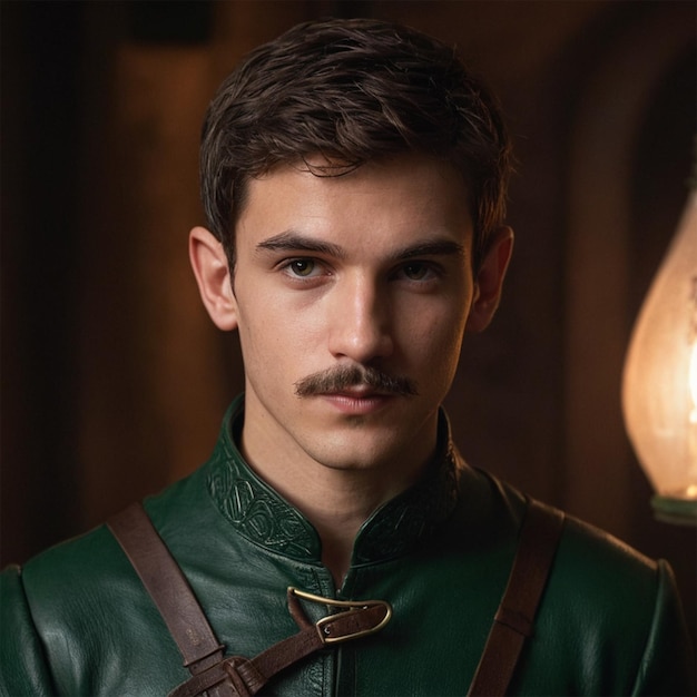 Photo a man with a moustache and a green leather jacket