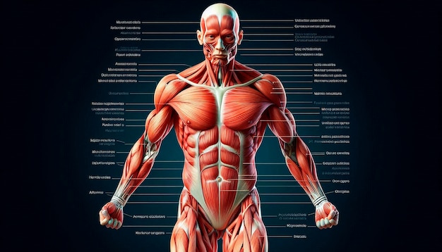 Photo a man with muscles labeled with the word muscles