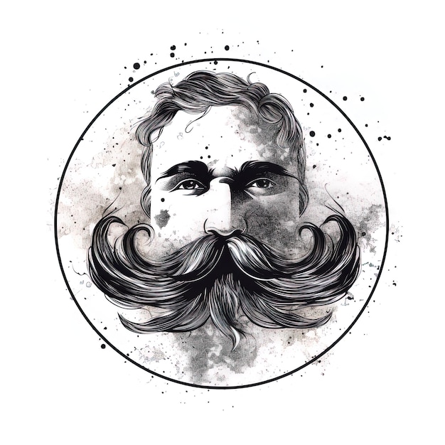 A man with a mustache and a beard is shown in a circle.