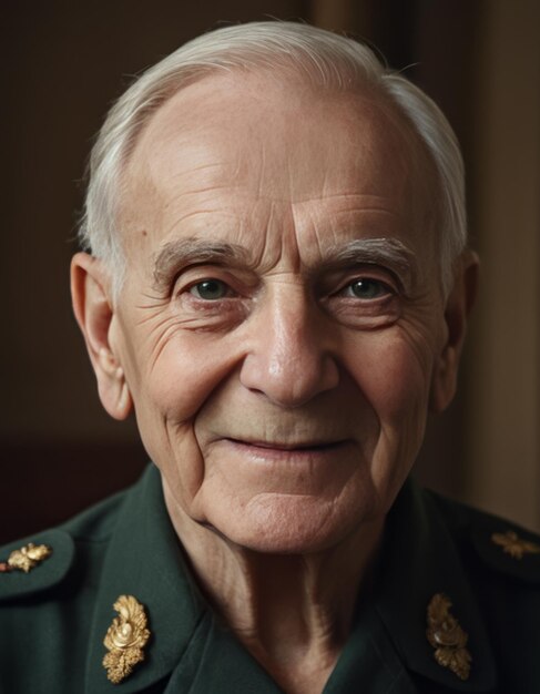 a man with a mustache and a green uniform with a gold star on the front