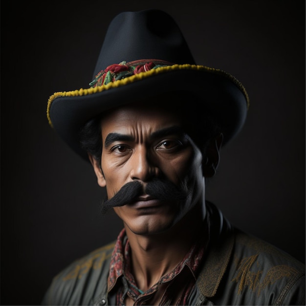 Man with mustache and hat celebrating Cinco de mayo mexican festival for designers portrait photo