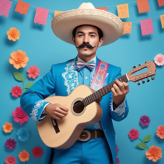 a man with a mustache playing a guitar