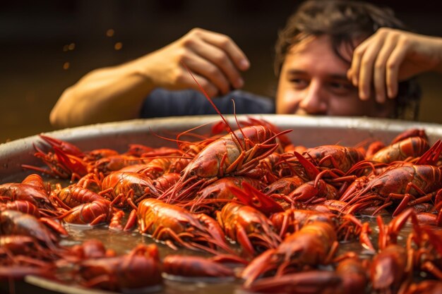 A man with a pelvis with crayfish