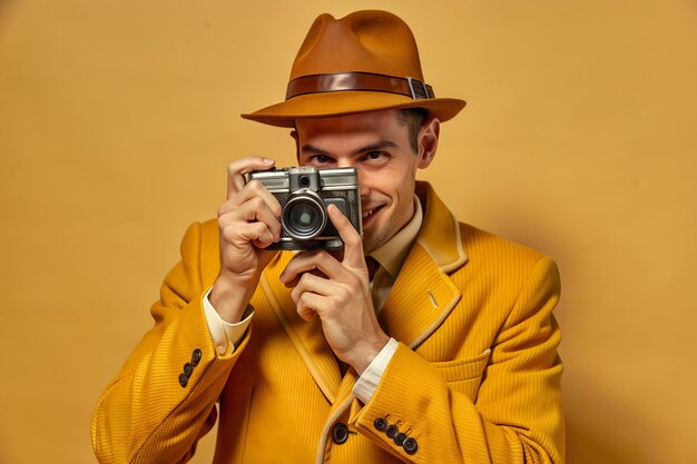 Man with a photo camera in 1940s