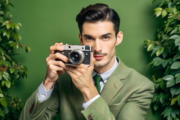 Man with a photo camera in 1950s