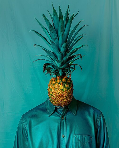 Photo a man with a pineapple on his head and a blue background