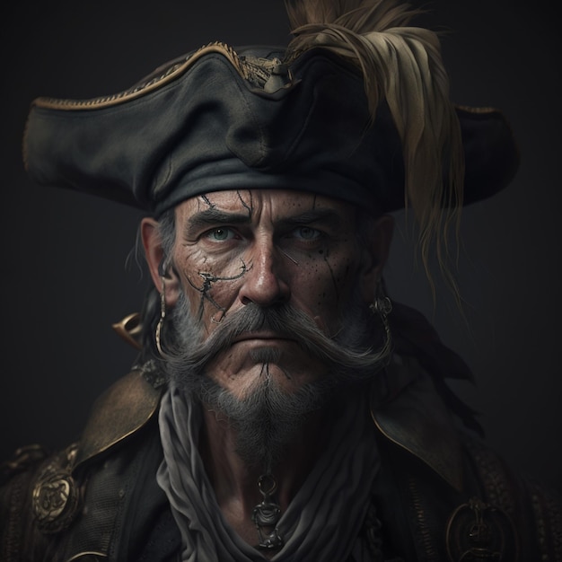 A man with a pirate hat and a feathered hat