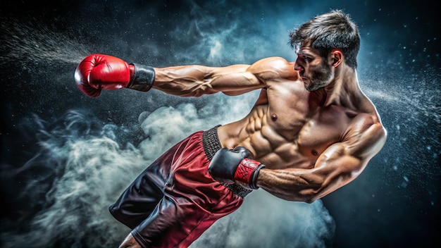 a man with a red boxing gloves is holding a punching bag