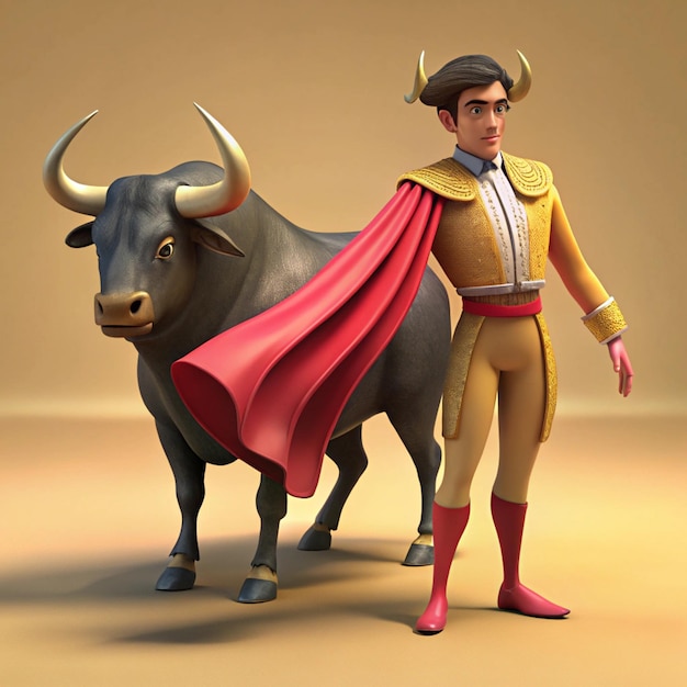 a man with a red cape and a bull