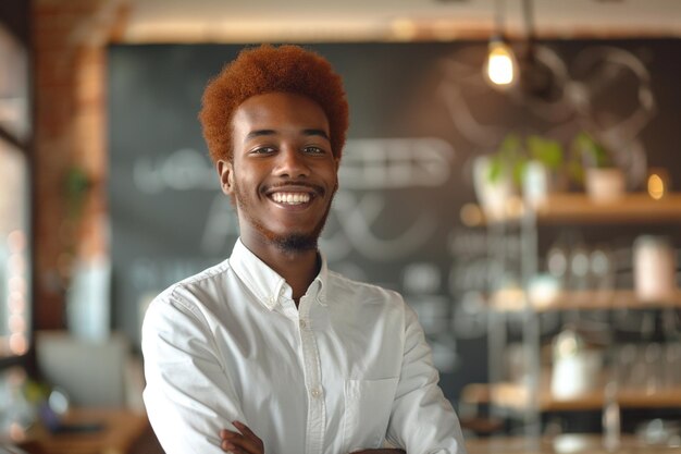 Photo a man with red hair stands in front of a sign that says  t