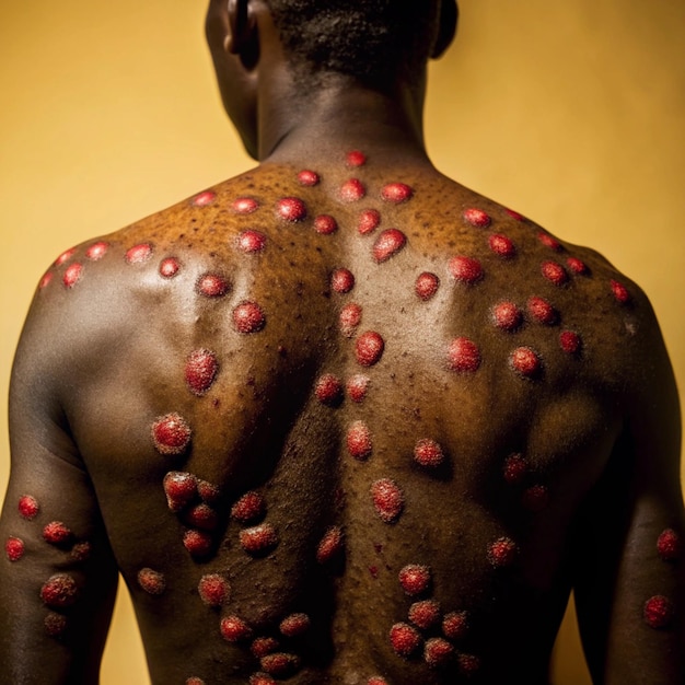 a man with a red spot on his back has a red spot on his back