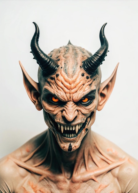 a man with a scary face and horns on his head