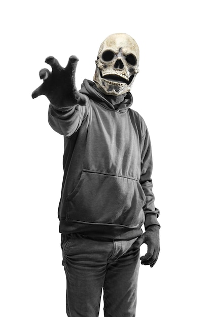 Man with a skull head costume for Halloween