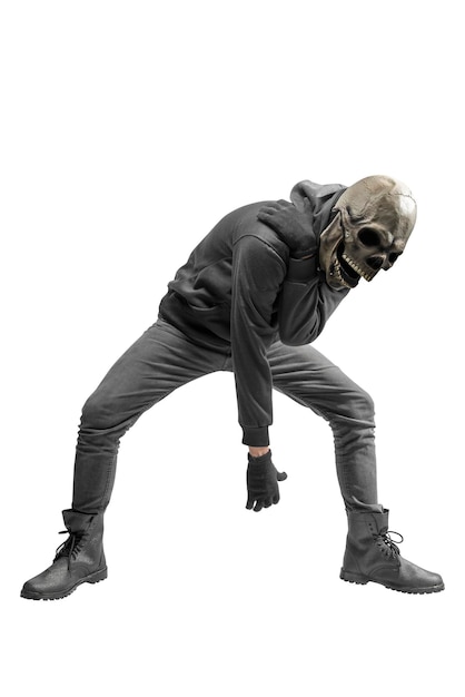 Man with a skull head costume for Halloween