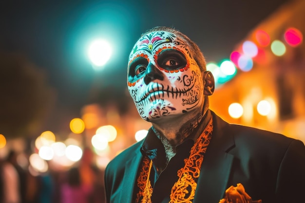 a man with a skull painted on his face and the words  skull  on his chest