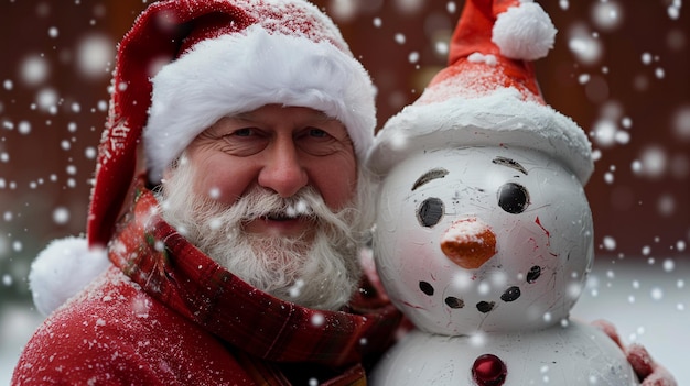 Photo a man with a snowman and a snowman